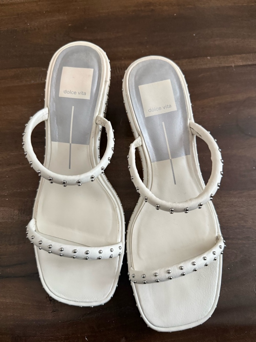 Dolce Vita Ivory Studded Double-Strap Slide Sandals - Picture 2 of 5